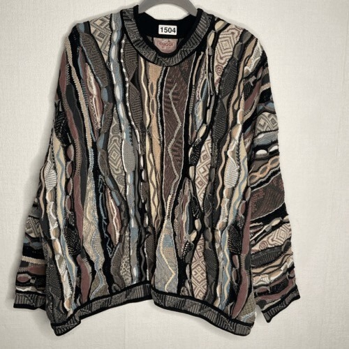 Vtg 80s Cuggi Coogi Dark Multicolor Crewneck Sweater Men Size Laustralia Cotton